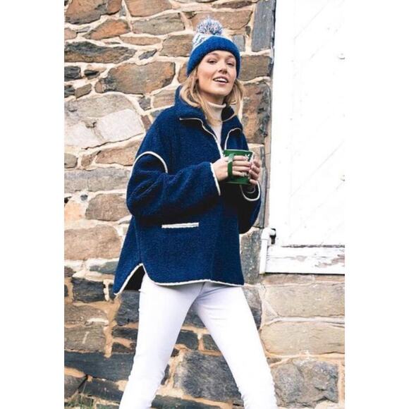 Tuckernuck Shearling Sherpa Navy Blue Rhodes Quarter Zip Pullover Sweater S - Picture 2 of 6